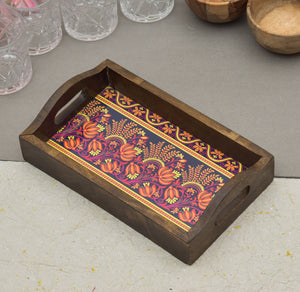 Rectangle Wooden Serving Tray With Vintage Print