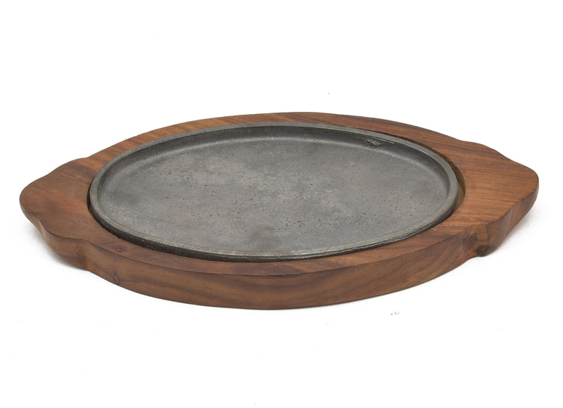 WOODEN BASE CAST IRON SIZZLER PLATE 13*7*1.5