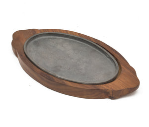 WOODEN BASE CAST IRON SIZZLER PLATE 13*7*1.5