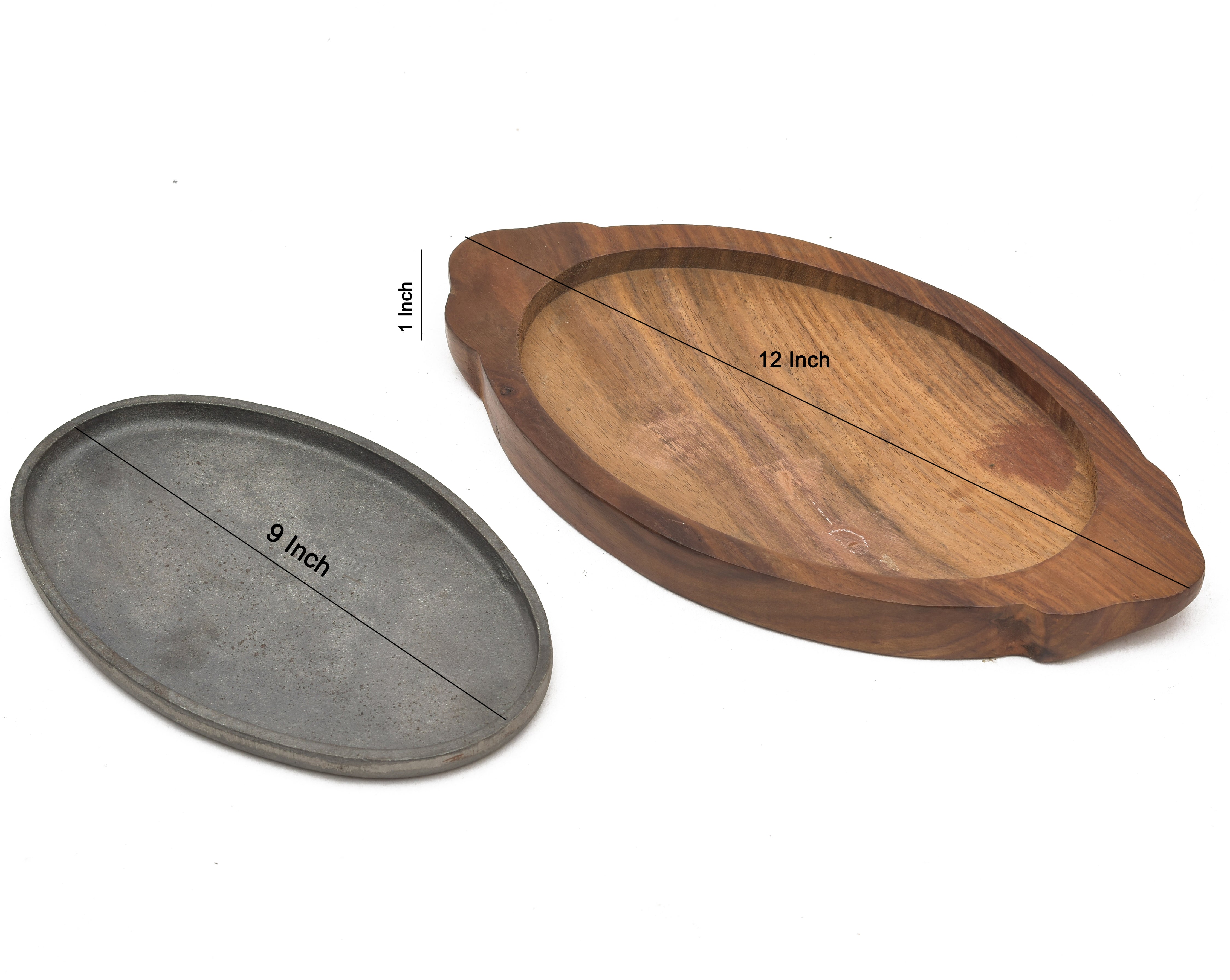 WOODEN BASE CAST IRON SIZZLER PLATE 13*7*1.5