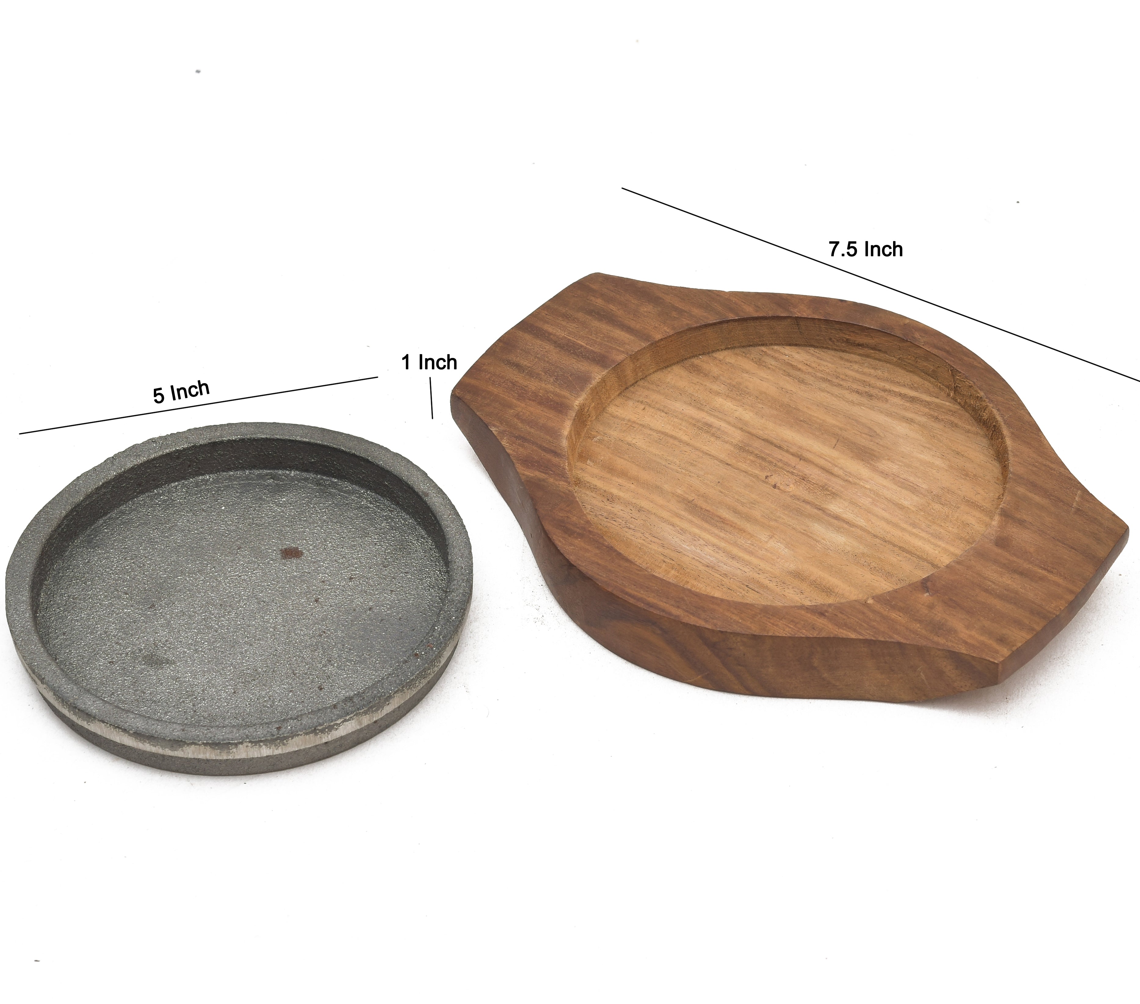 WOODEN BASE CAST IRON SIZZLER PLATE 9*7*1.5