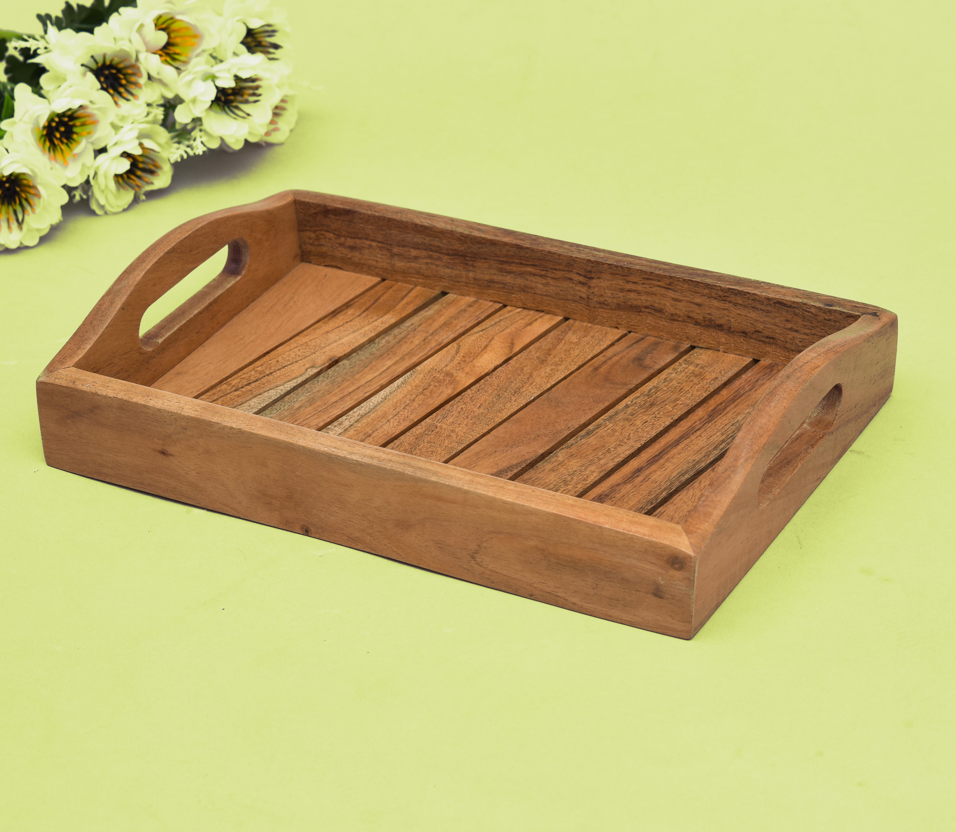 ACACIA WOODEN TAPPER HANDLE TRAY 12*9