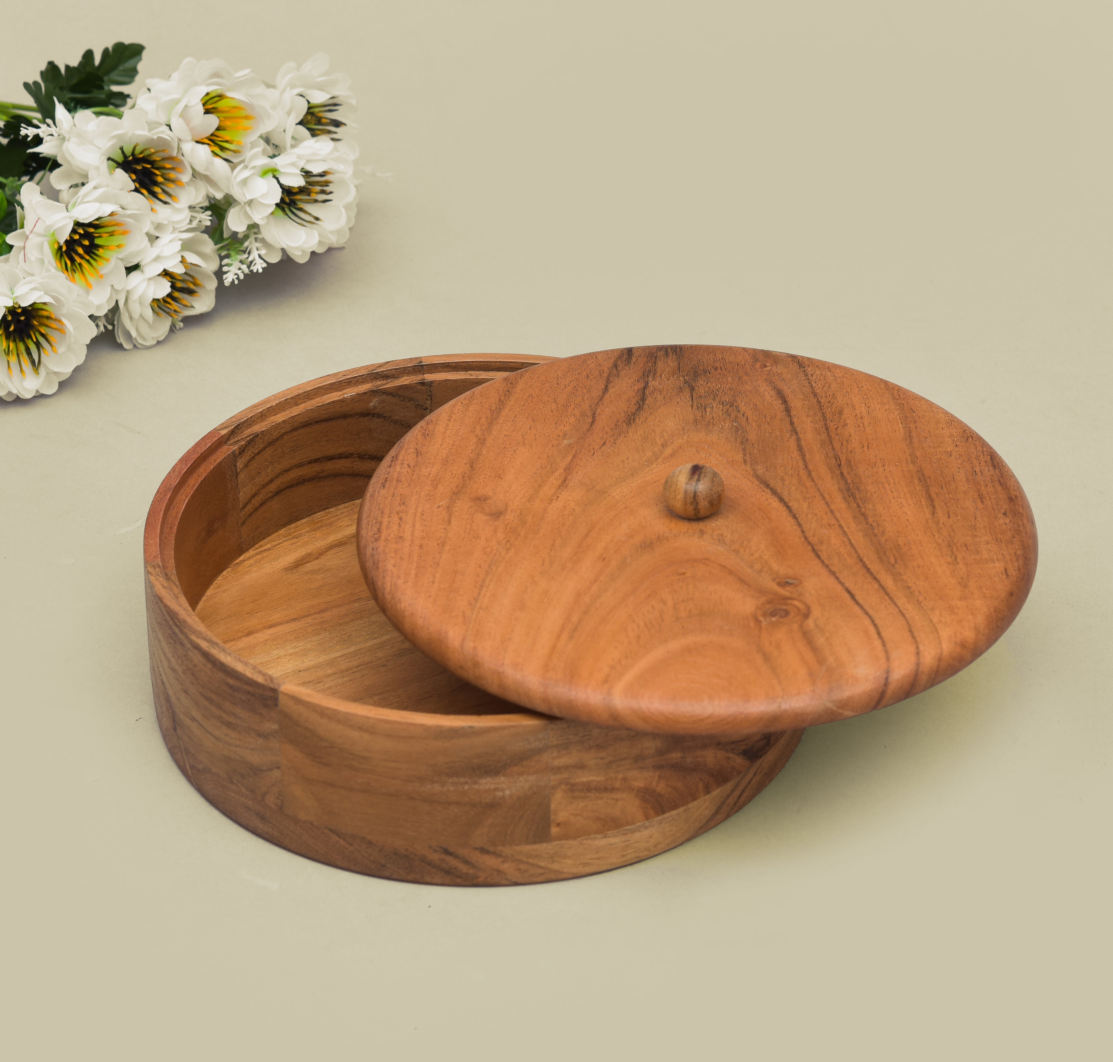 ACACIA WOODEN ROUND ROTI DABBA