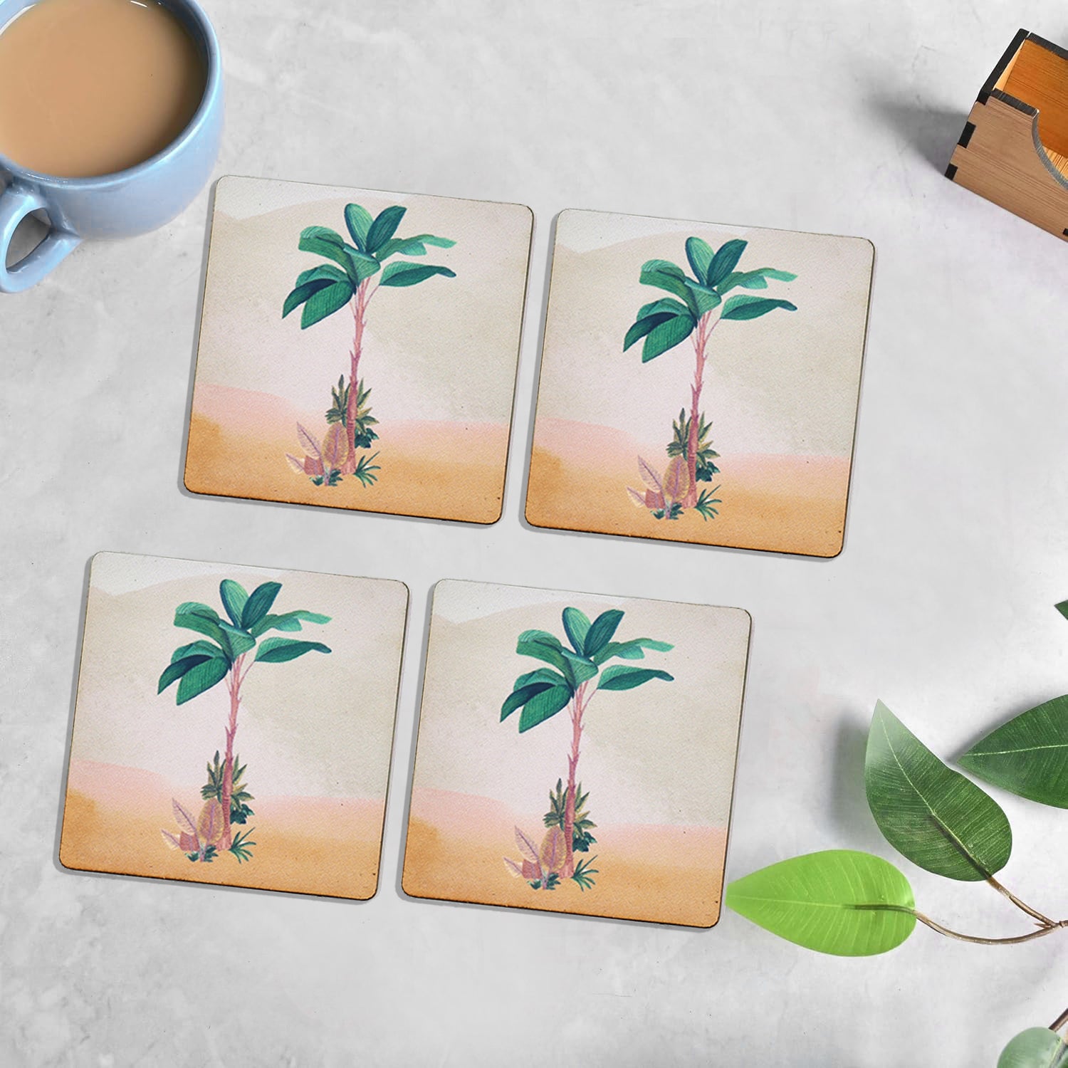 MDF ASSORTED PRINTED TEA COASTERS SET OF 4