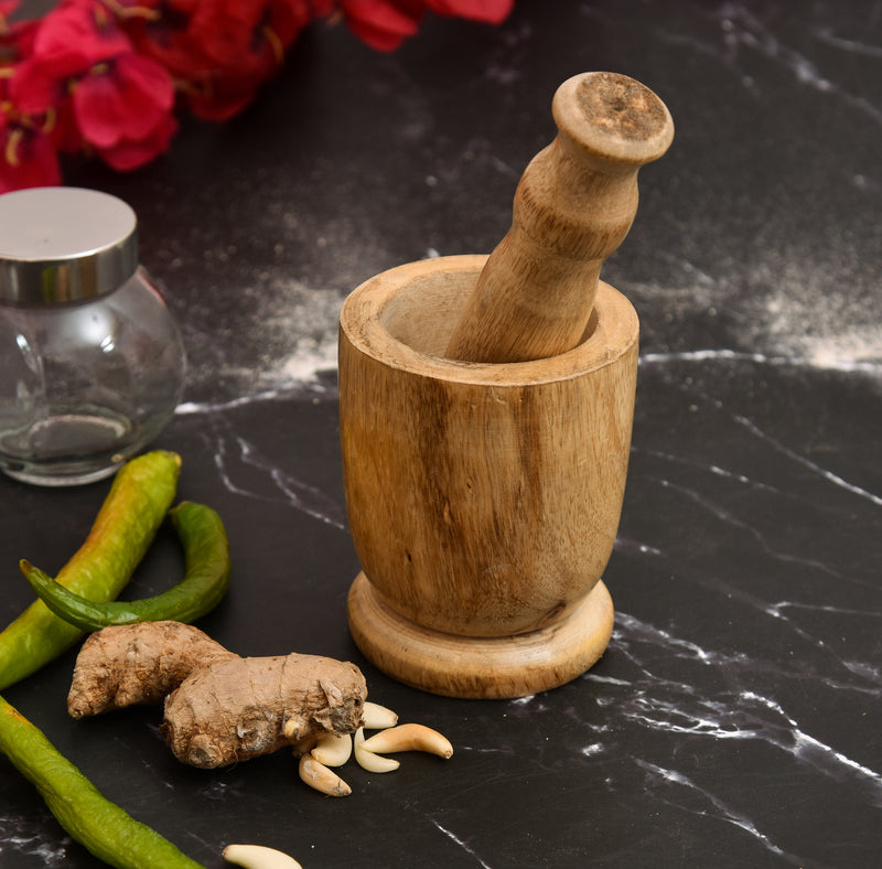 MANGO WOODEN OKHALI - MORTAR & PESTLE