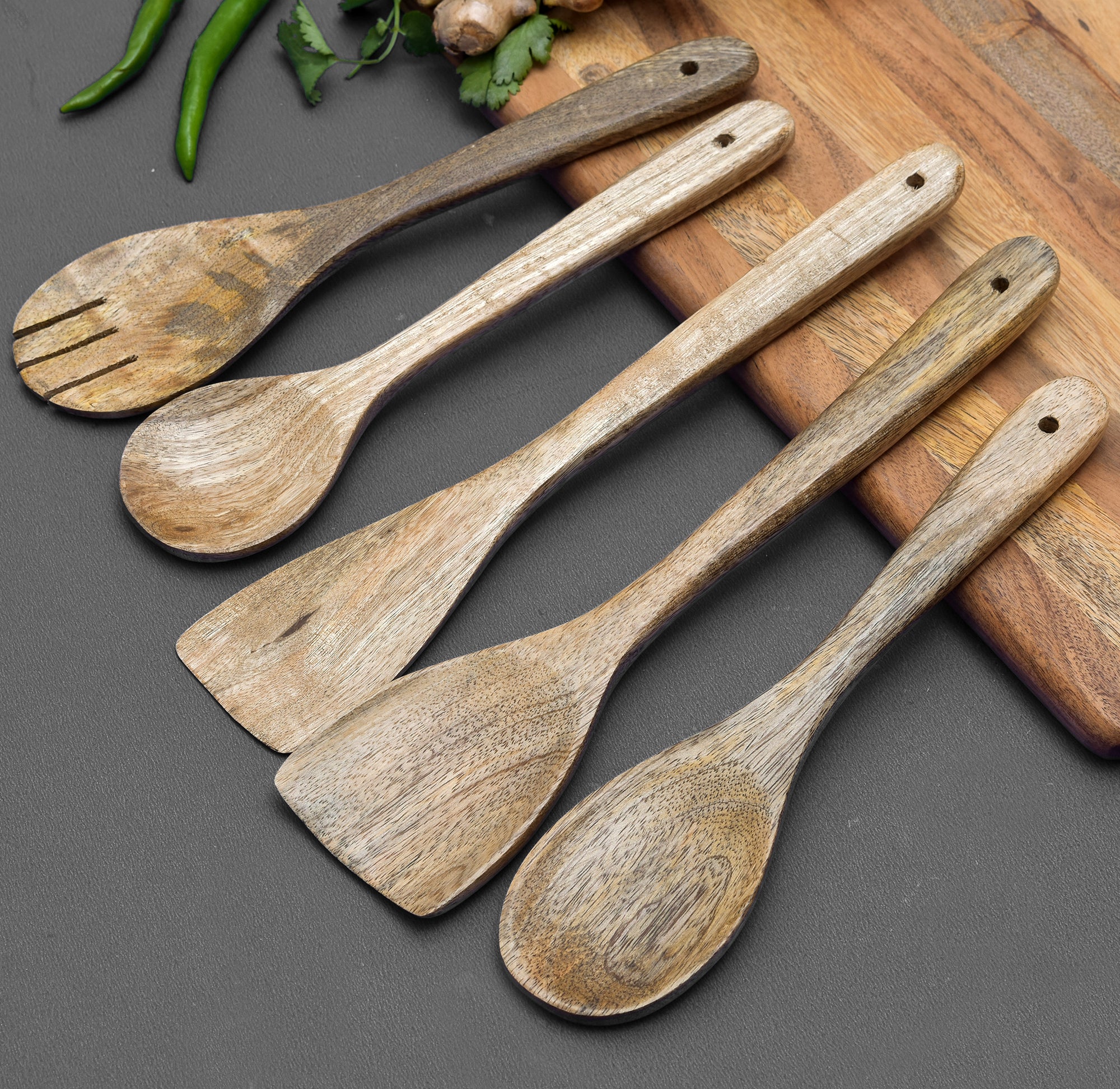 Mango Wood Spatulas Set of 5 | Mango Wood Spoon Set