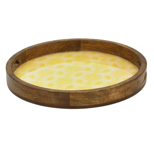 Round Wooden Serving Tray With Marigold Print