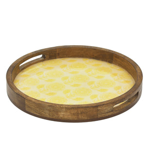 Round Wooden Serving Tray With Marigold Print