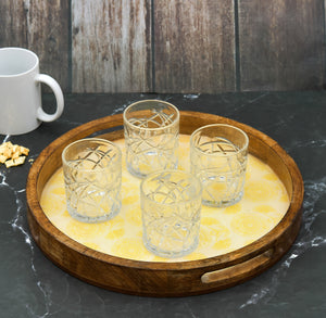 Round Wooden Serving Tray With Marigold Print