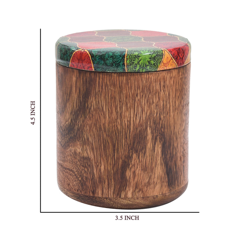 MANGO WOODEN MULTI PRINTED LID JAR