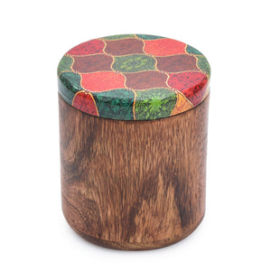 MANGO WOODEN MULTI PRINTED LID JAR