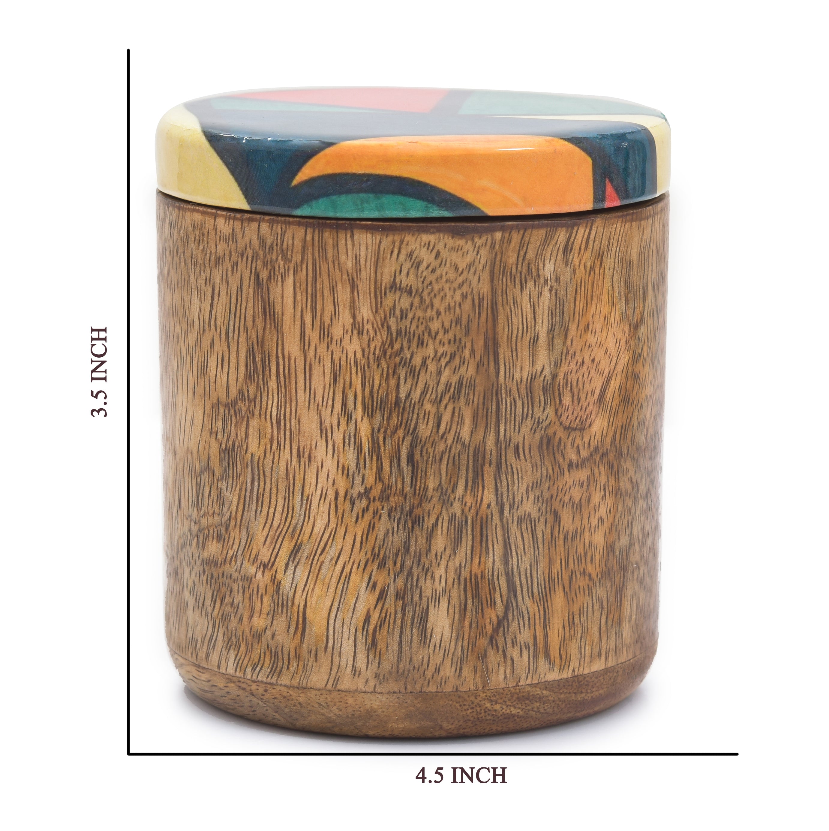 MANGO WOODEN MULTI PRINTED LID JAR