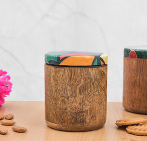 MANGO WOODEN MULTI PRINTED LID JAR