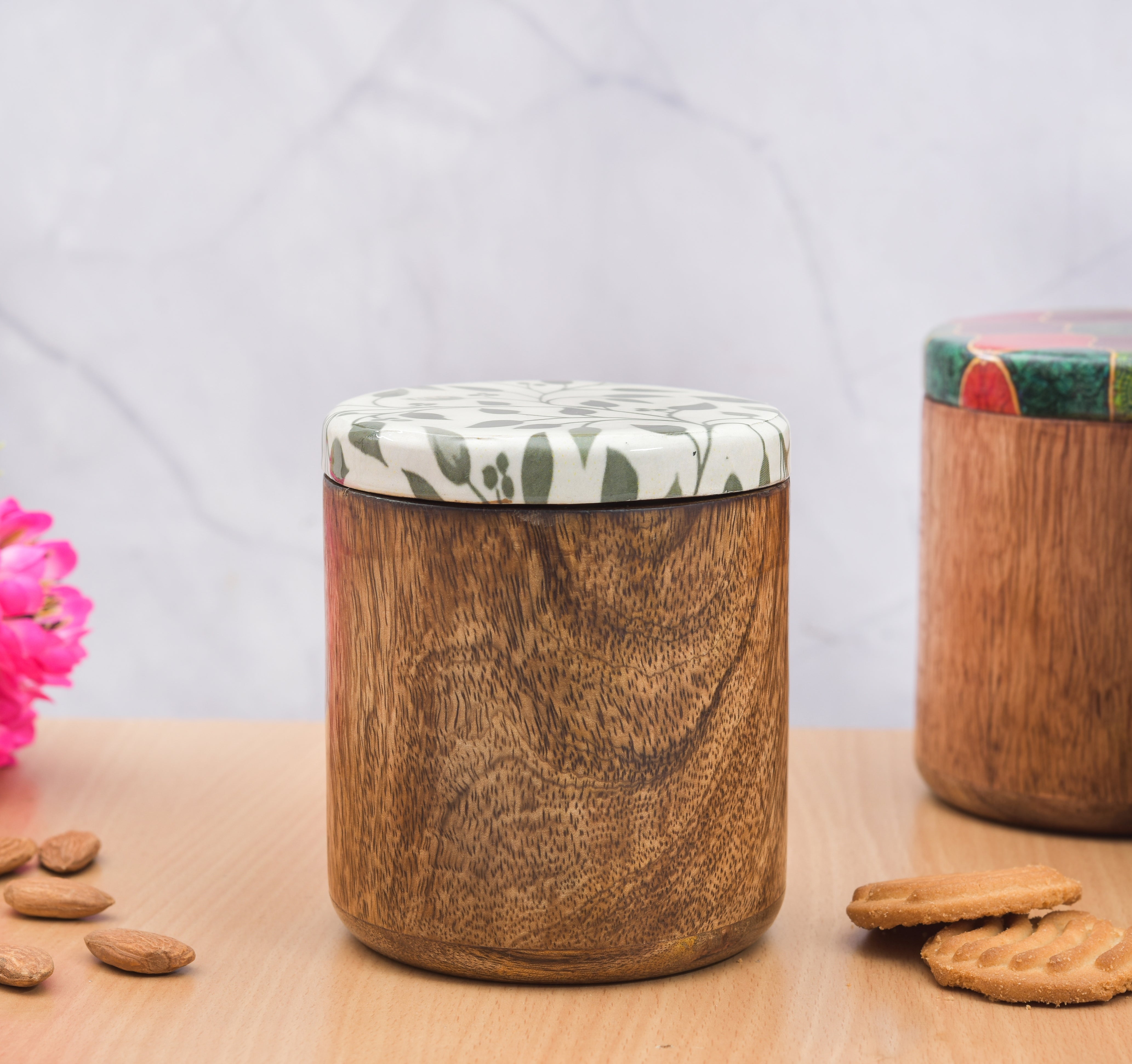 MANGO WOODEN MULTI PRINTED LID JAR