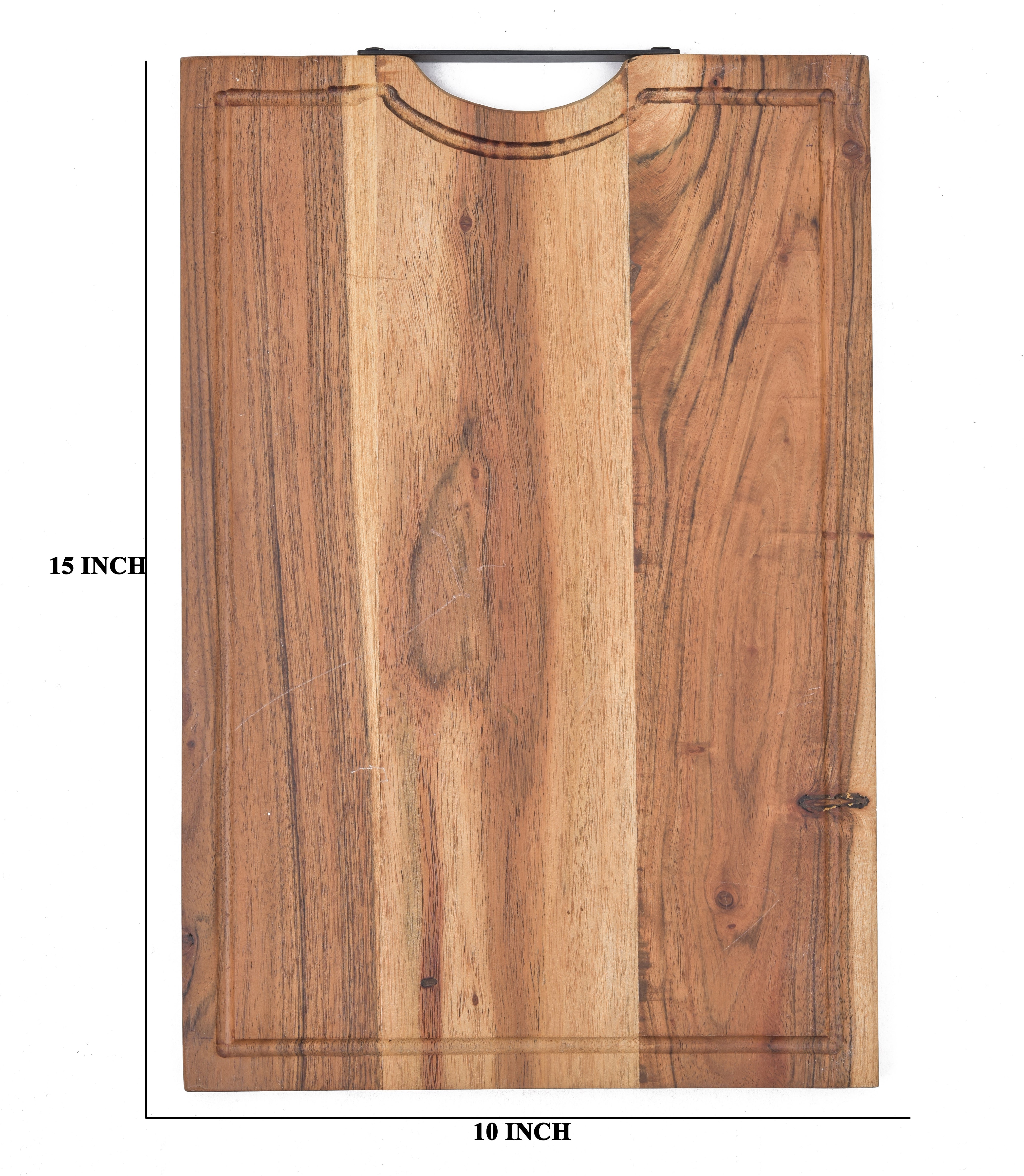 ACACIA WOOD INNER DESIGN WITH IRON HANDLE SHAPE CHOPPING BOARD