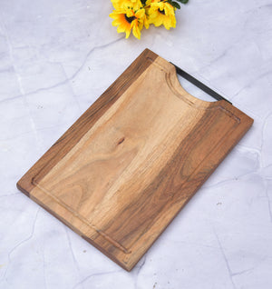 ACACIA WOOD INNER DESIGN WITH IRON HANDLE SHAPE CHOPPING BOARD