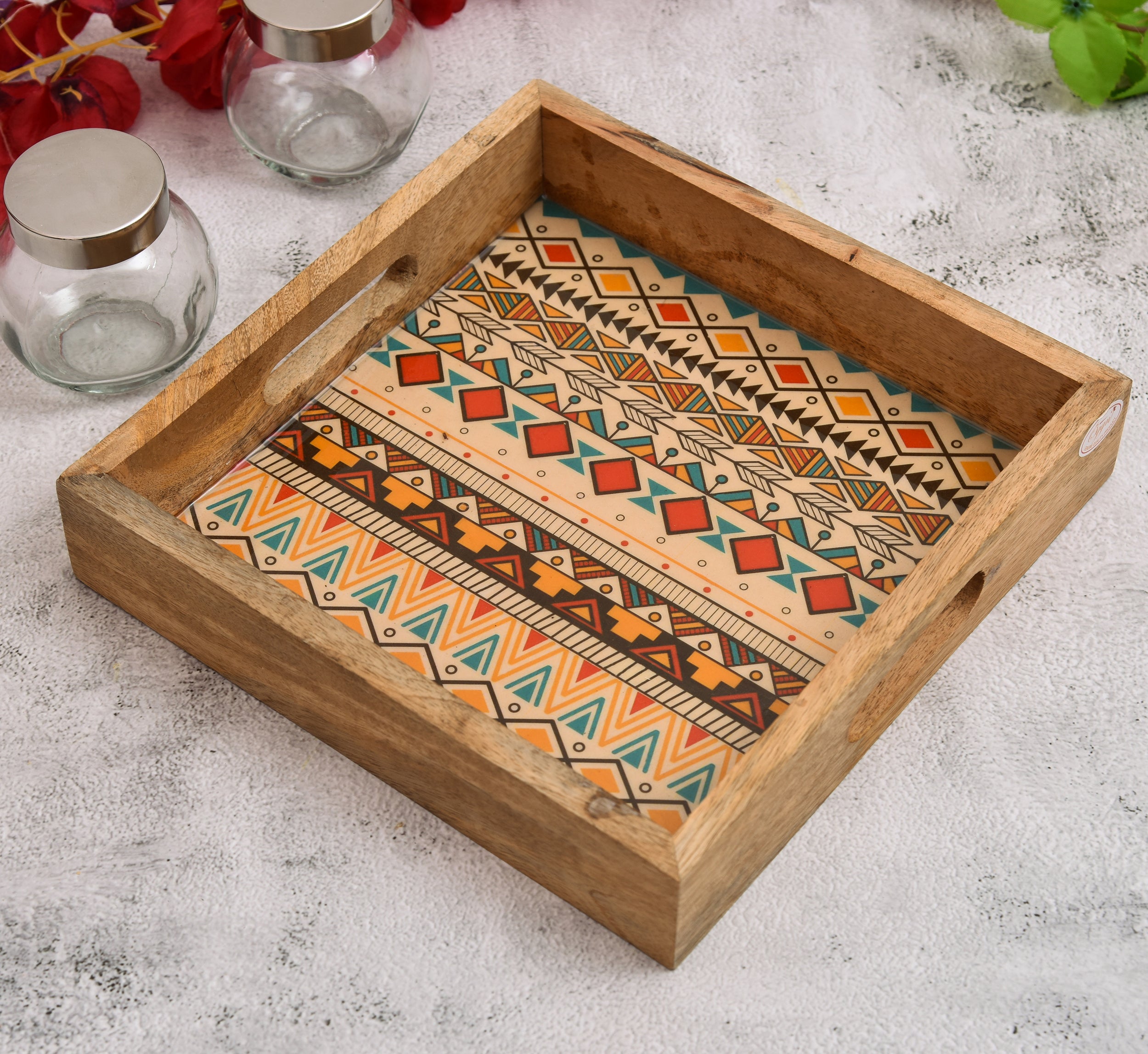 Wooden Yellow Meena Tray | Yellow Serving Tray
