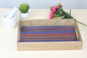 Wooden Serving Tray With Blue Meena Print