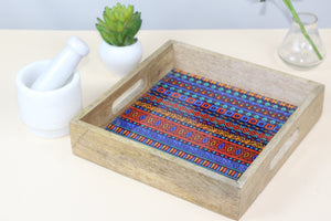 Wooden Serving Tray With Blue Meena Print