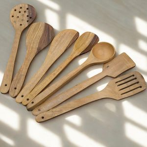 White Sheesham Wood Spatulas Set of 7