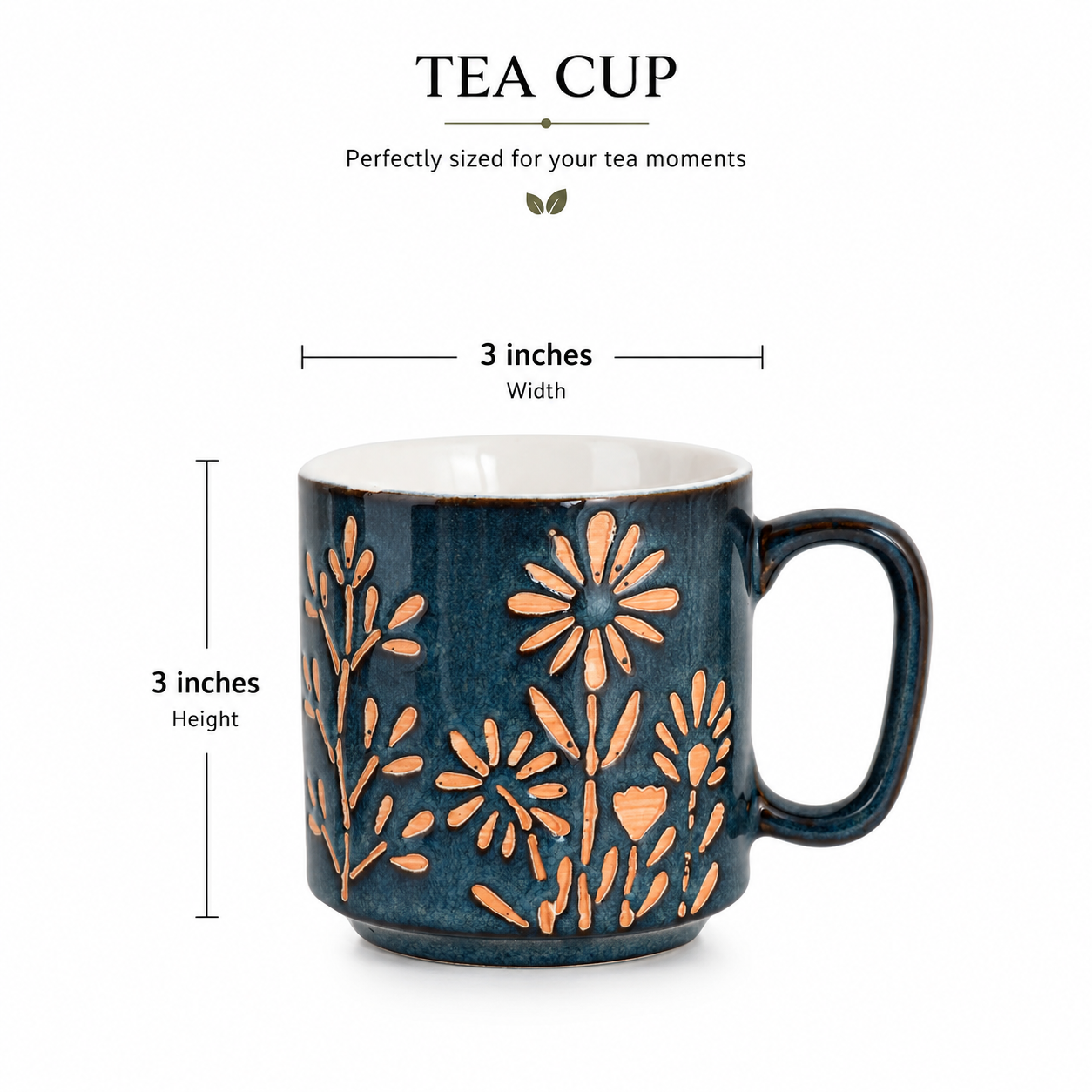 Ceramic Blue Blossom Hand-Embossed Ceramic Coffee Mug Set of 6 - Sanjeev Kapoor by OGGN