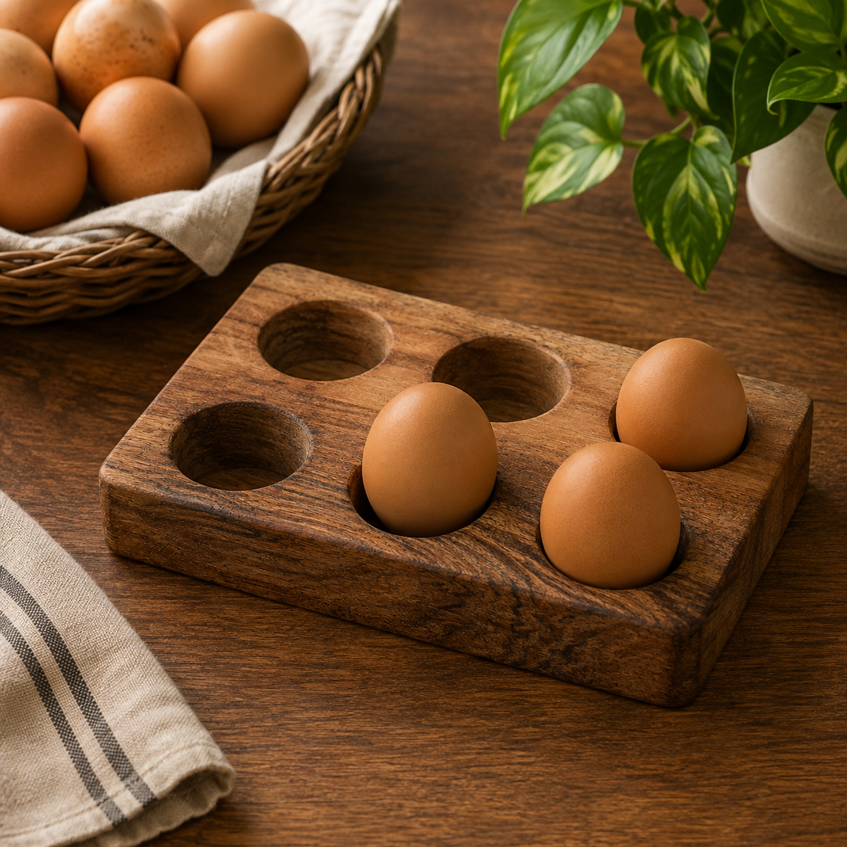Wooden Egg Holder And Tray For 6 Eggs