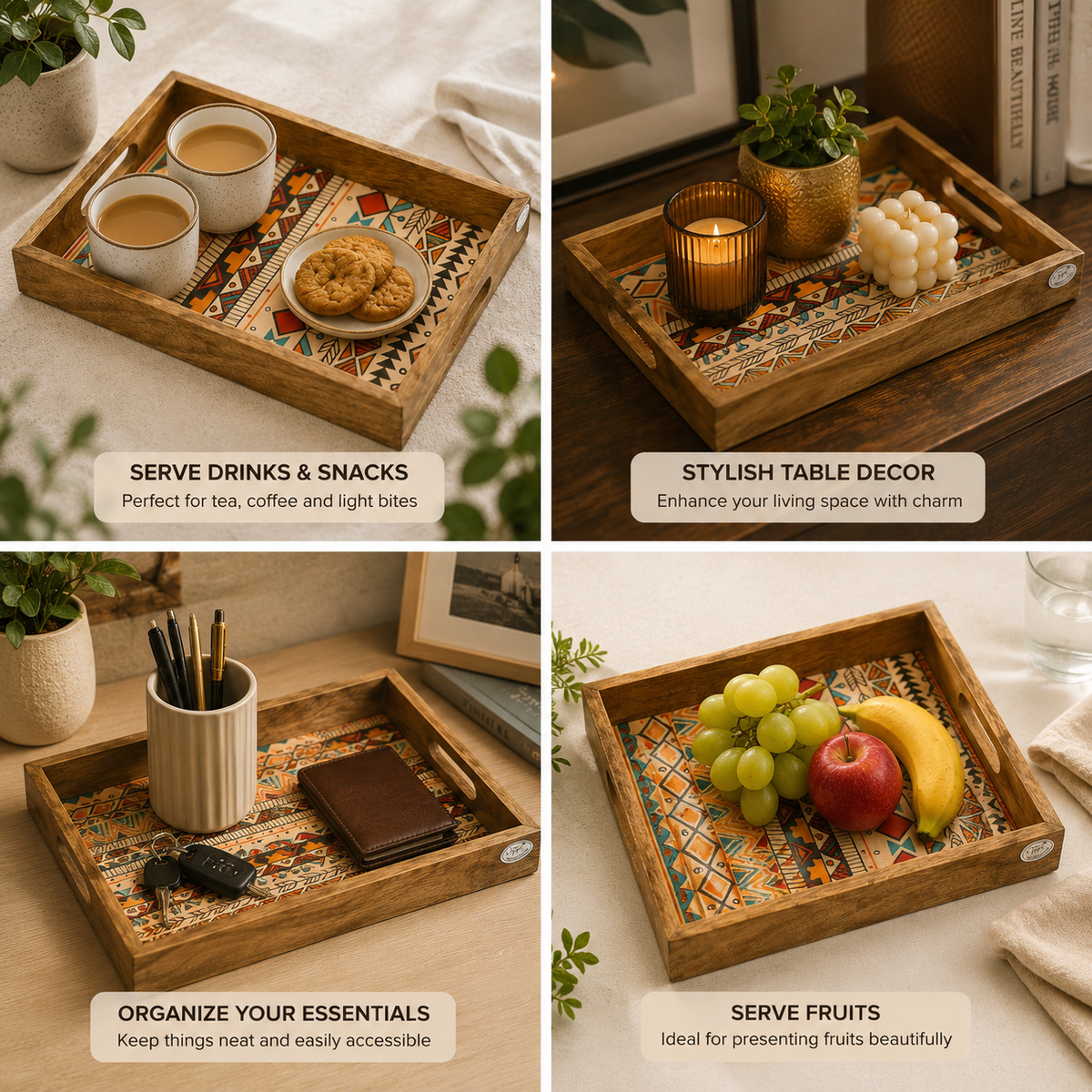 Yellow Meena Wooden Tray