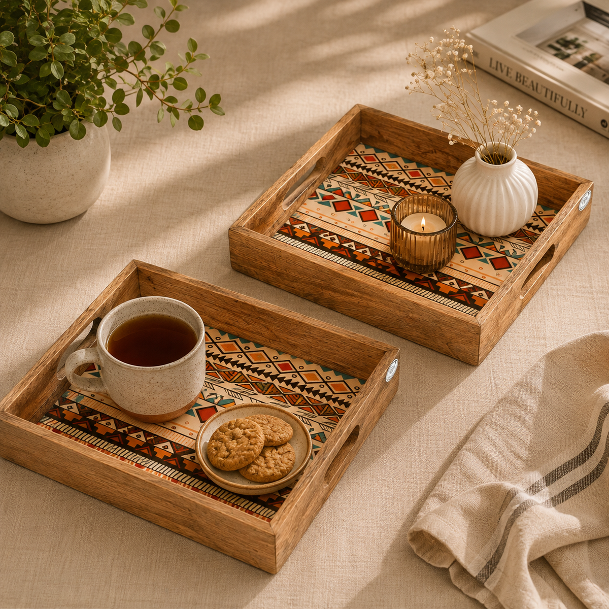 Yellow Meena Wooden Tray