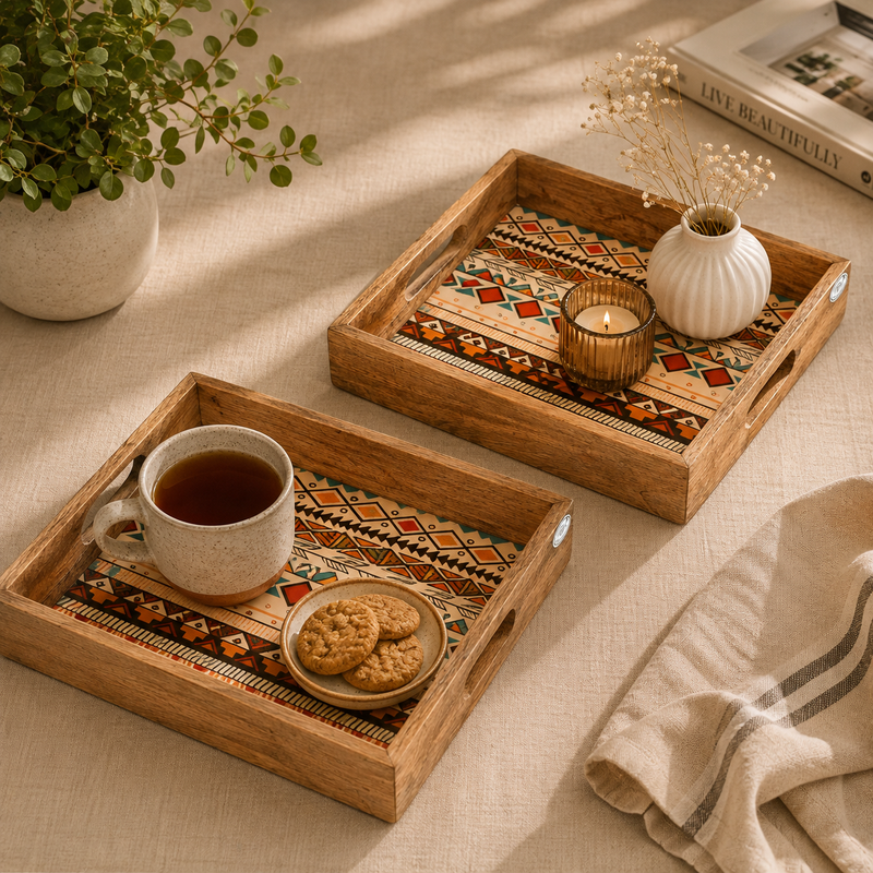 Yellow Meena Wooden Tray