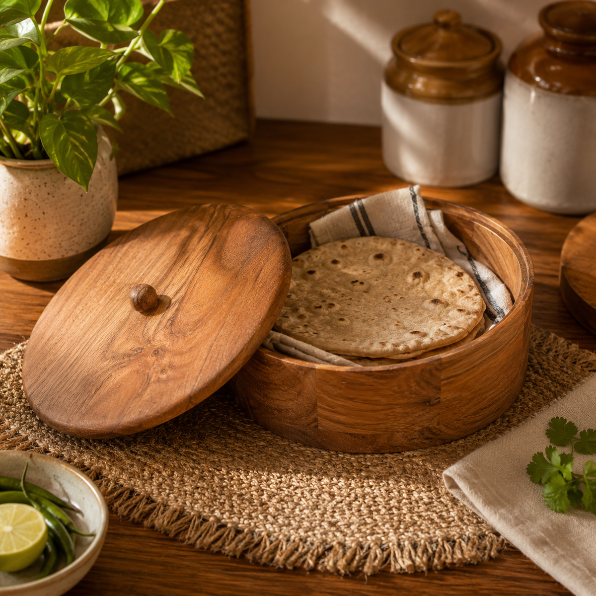 ACACIA WOODEN ROUND ROTI DABBA