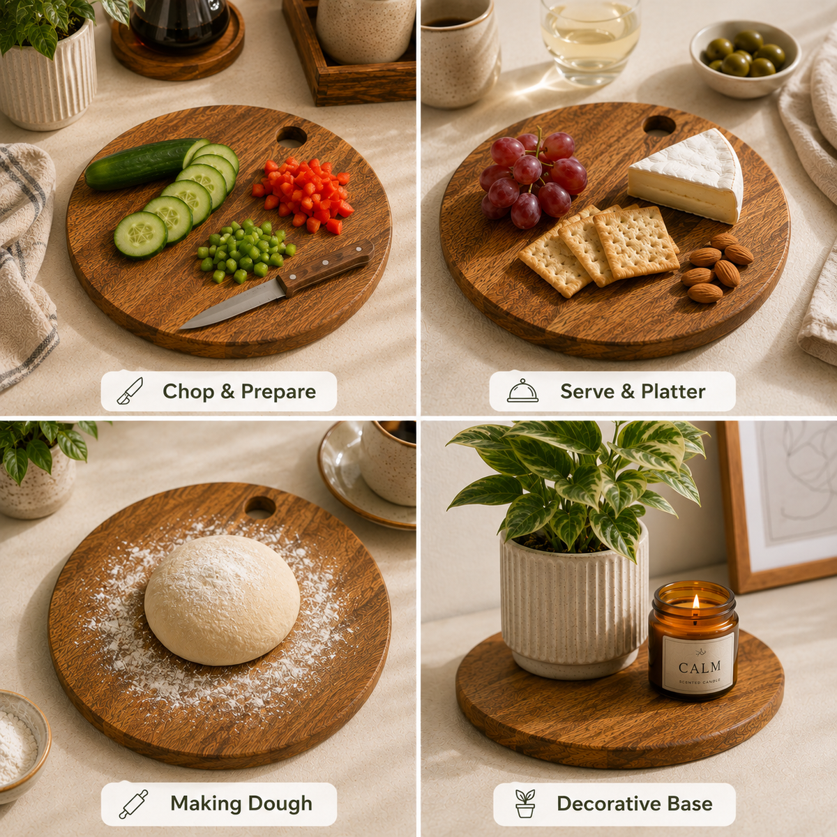 Acaica Wood Round Chopping Board With Inner Hole