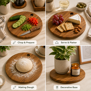Acaica Wood Round Chopping Board With Inner Hole