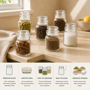 Mini Clear Glass Storage Jars with Lids – Set of 6 - 125 ml