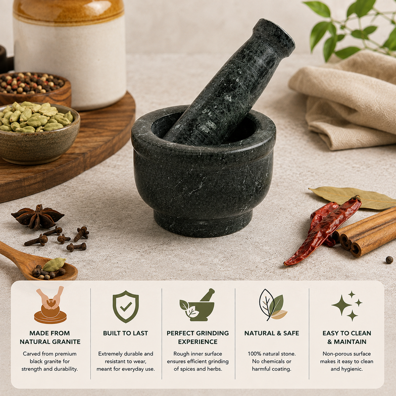 GRANITE OKHALI SET & MORTAR & PESTLE 4*2.5