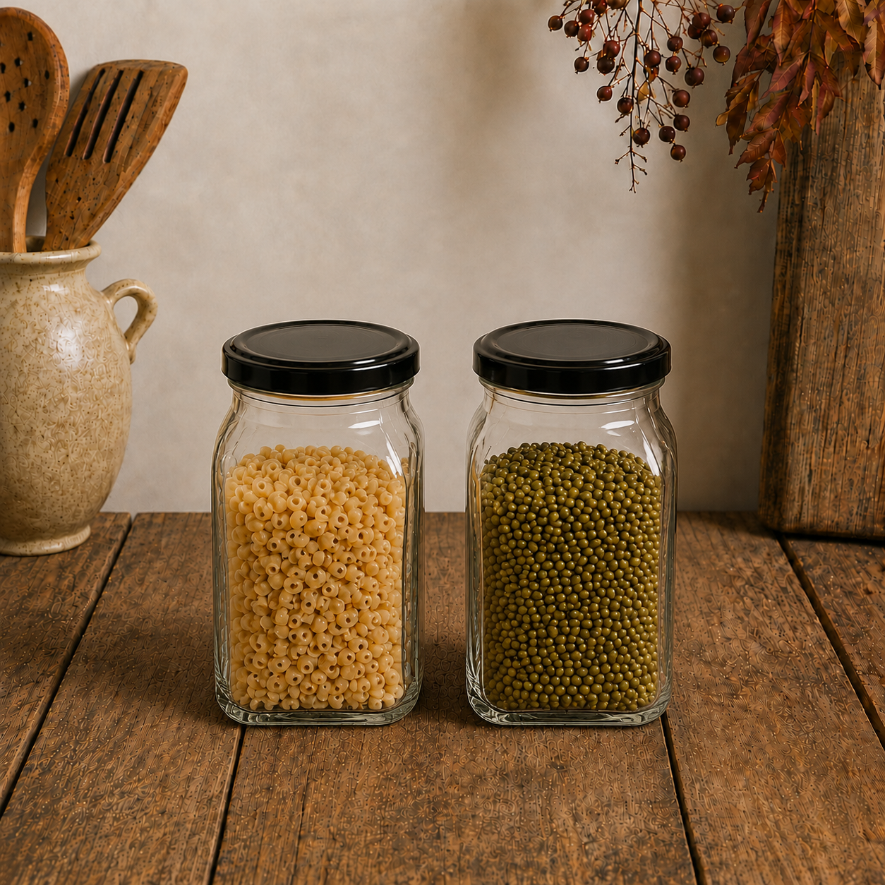 Square Glass Utility Container-Jar-Pack of 2– 250 ml (Transparent)