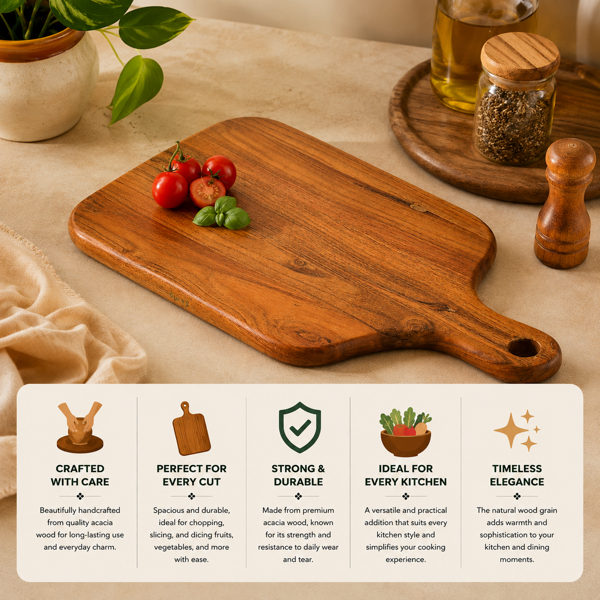 Acacia Wooden Chopping Board - 17X9 INCHES