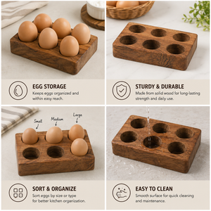 Wooden Egg Holder And Tray For 6 Eggs