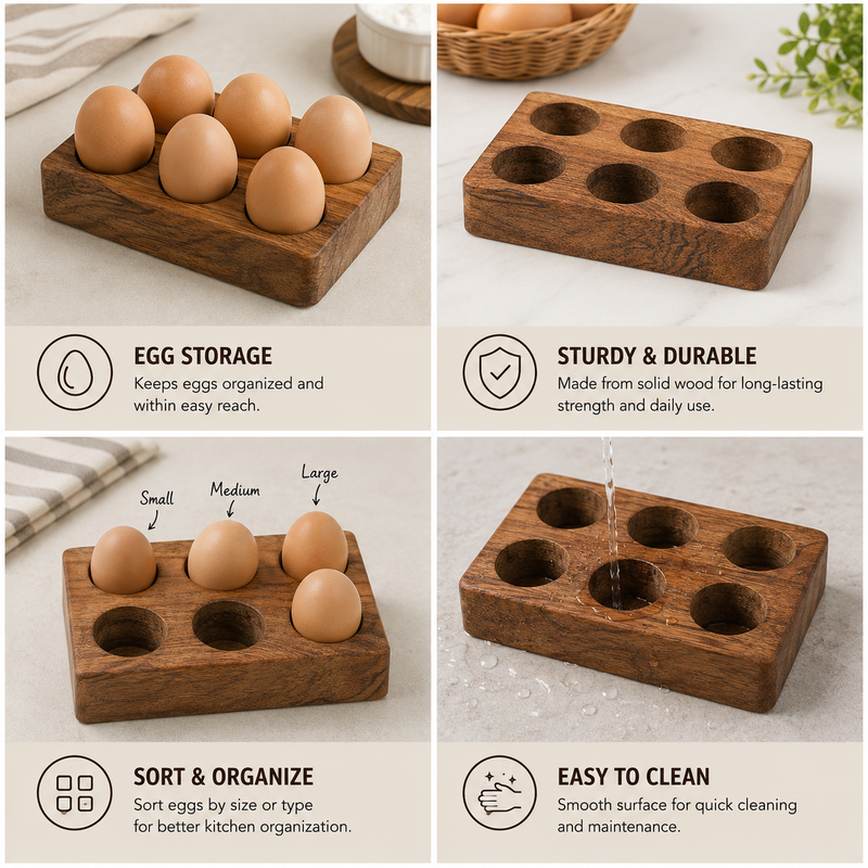 Wooden Egg Holder And Tray For 6 Eggs