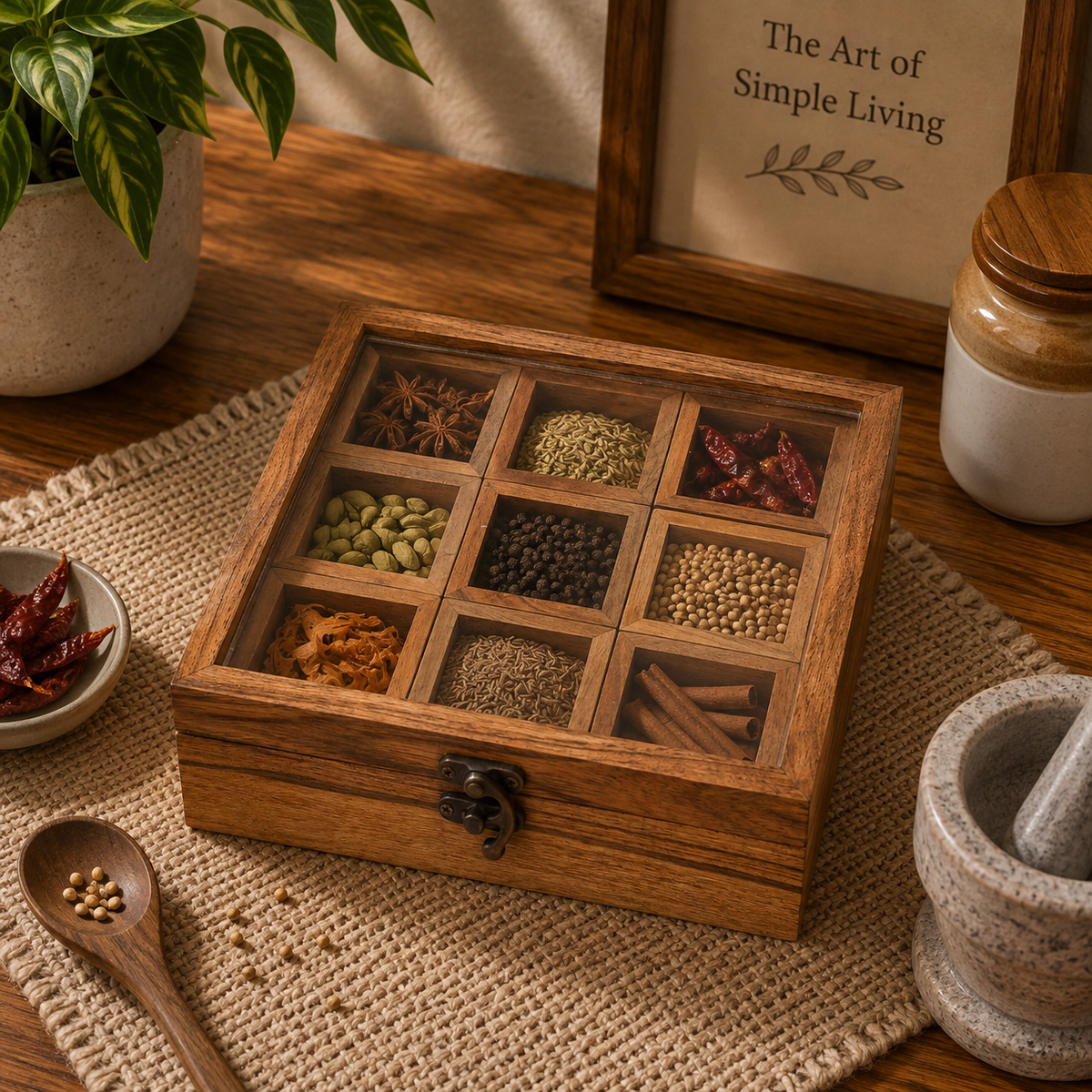 Acacia Wooden Masala Box