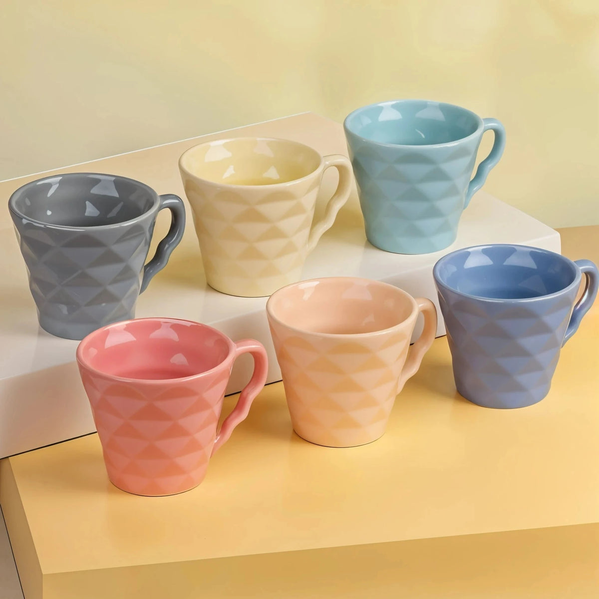 Sanjeev Kapoor by OGGN Pack of 6 Ceramic Diamond Cut Tea Cup