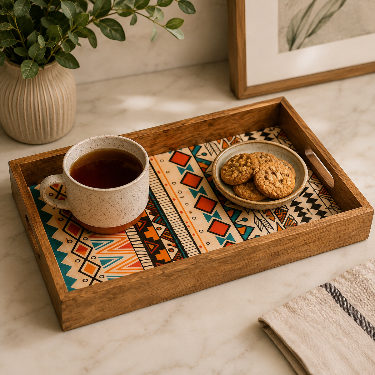 Yellow Meena Wooden Tray
