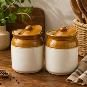 CERAMIC PICKLE JAR/CONTAINER ACHER BURNI/AMRITBAN SET OF 2 (500 + 500 GM)