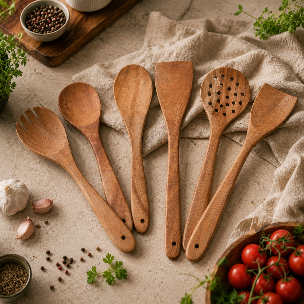 PREMIUM NEEM WOOD SPATULA SET OF 6