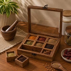 Acacia Wooden Masala Box