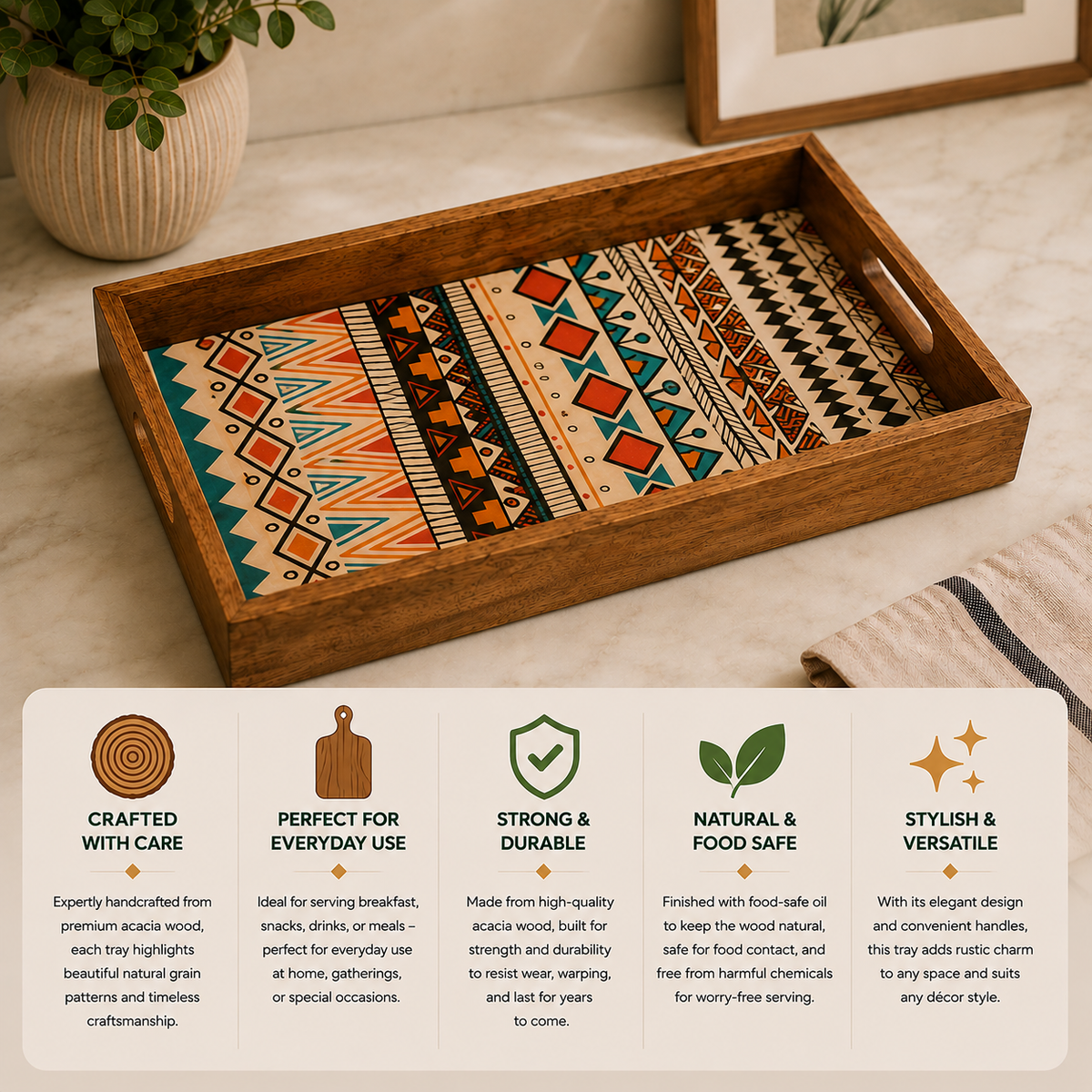 Yellow Meena Wooden Tray
