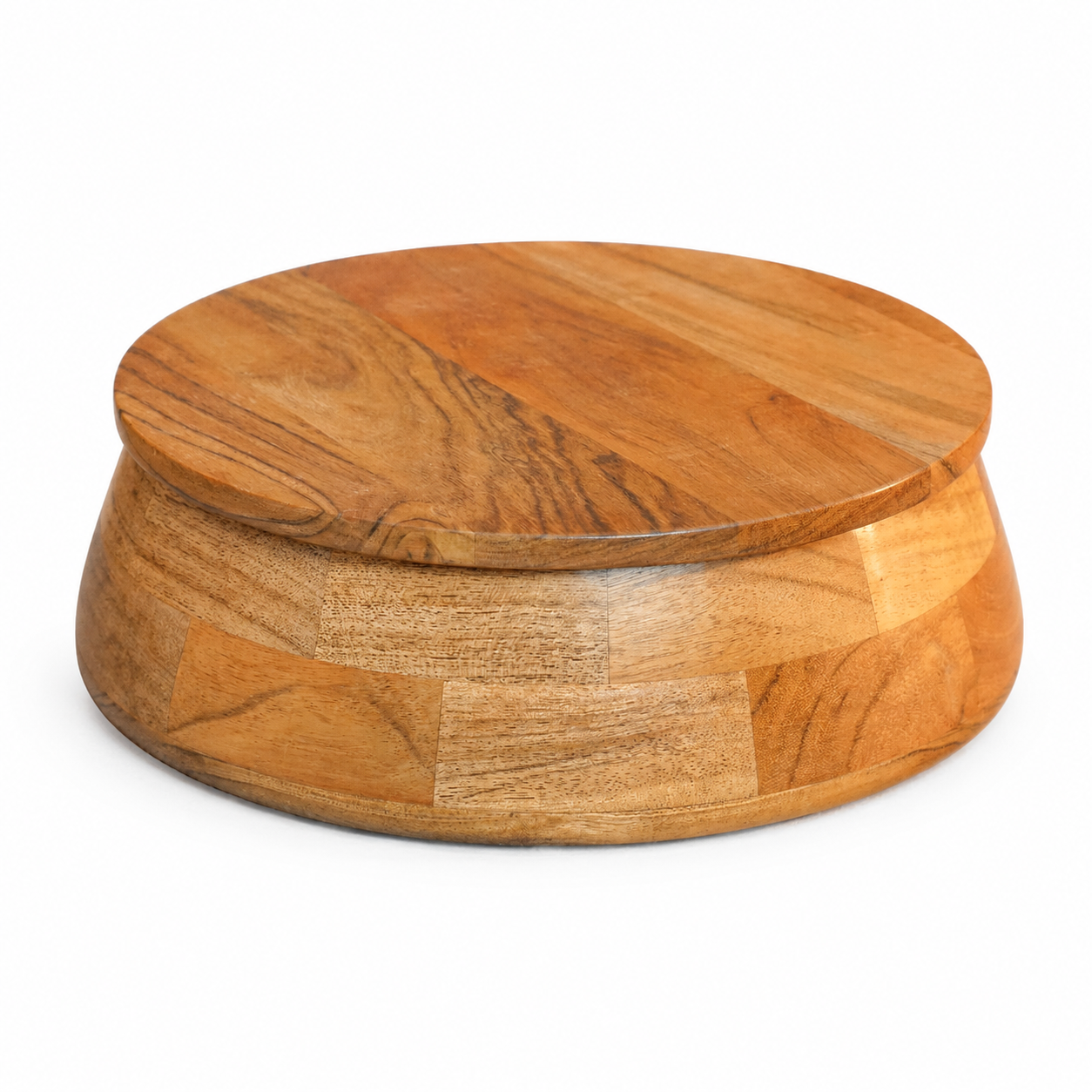 Sanjeev Kapoor OGGN Natural Wood Casserole with Lid, Handcrafted Wooden Chapati Box, Hot Case, Round Roti Dabba for Kitchen, (22.86 X 22.86 Cm)