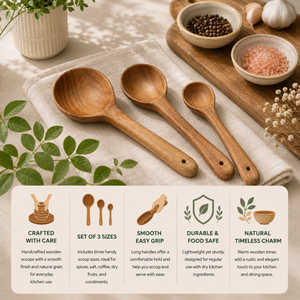 NEEM WOOD NON-FRY SERVING SPATULA SET OF 3