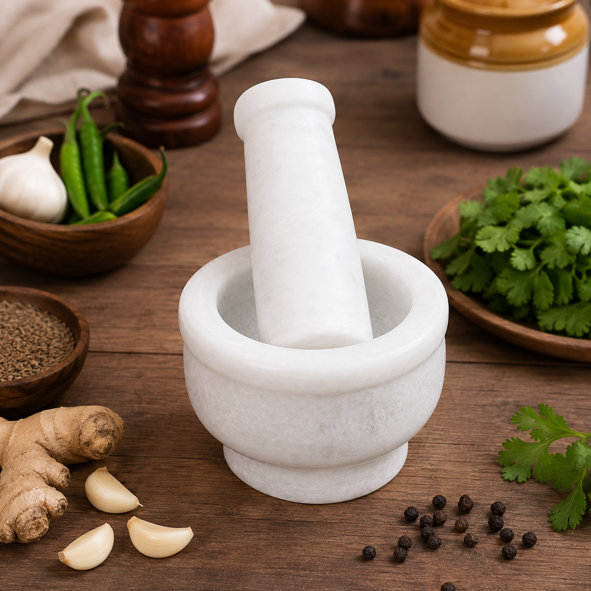 WHITE MARBLE OKHALI - Mortar & Pestle