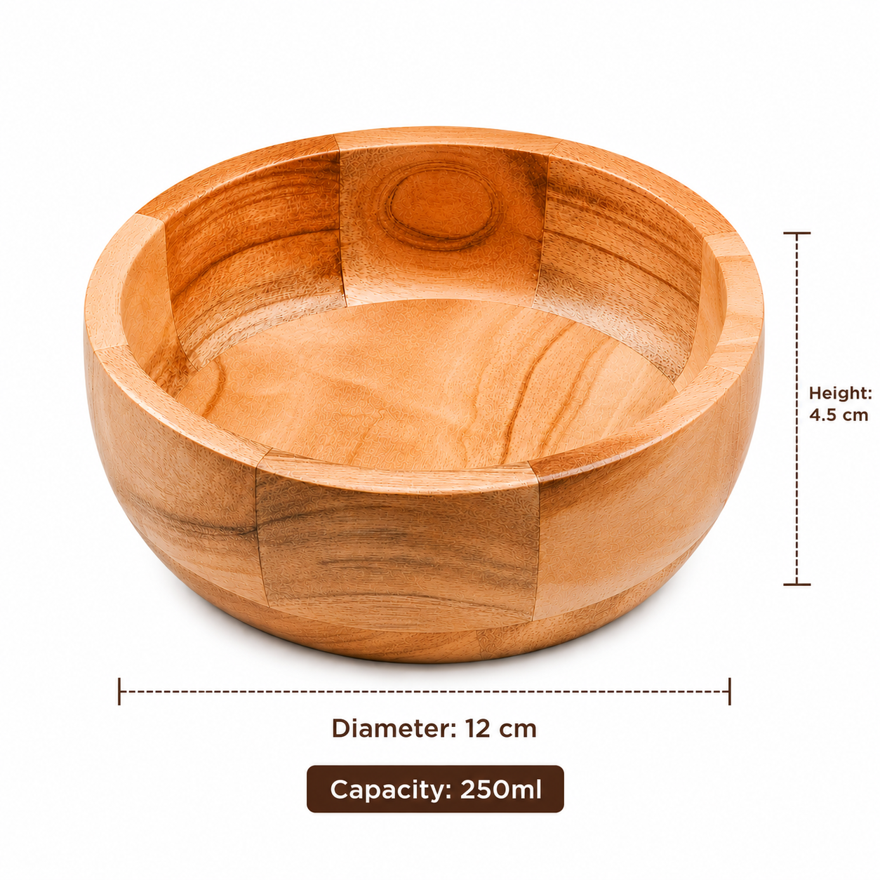 Premium Brown Neem Wood Serving Bowl – 250ml