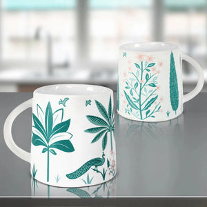 Sanjeev Kapoor by OGGN Green Peacock Design Stoneware, Ceramic Coffee Mug (300 ml, Pack of 2)